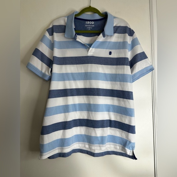 NWOT IZOD Performance Stretch XL Polo Shirt Men's Dark/ Light Blue White Striped - Picture 1 of 11